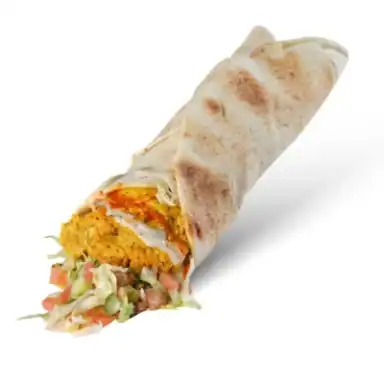 Chicken shawarma pita with lettuce, tomato and cucumber