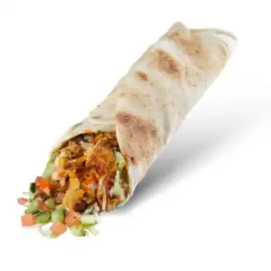 Chicken souvlaki pita with lettuce, tomato and cucumber