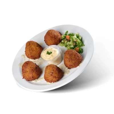Falafel with a cup of hummus and chopped salad
