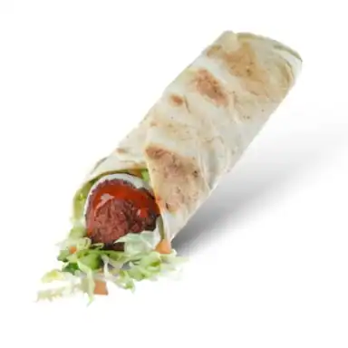Falafel pita wrap with lettuce, tomato and cucumber