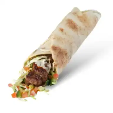 Ground beef kabob pita with lettuce, tomato and cucumber