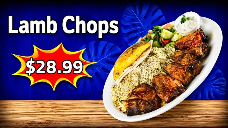 Grilled lamb chops with dill rice, salad, tzatziki and pita, special $28.99 at Mediterranean Grill