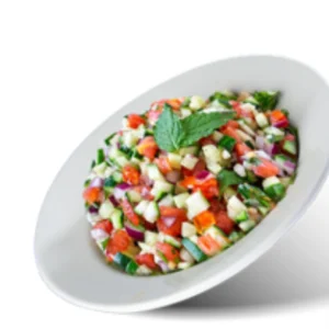 Shirazi salad of diced cucumber, tomato and onion with mint
